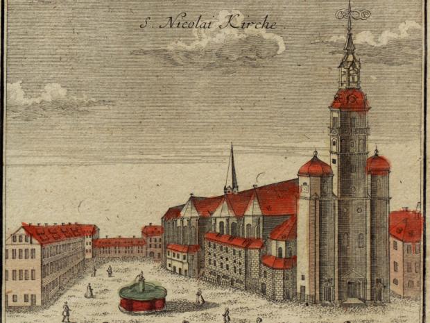 The Nikolaikirche in Leipzig, engraving of 1749