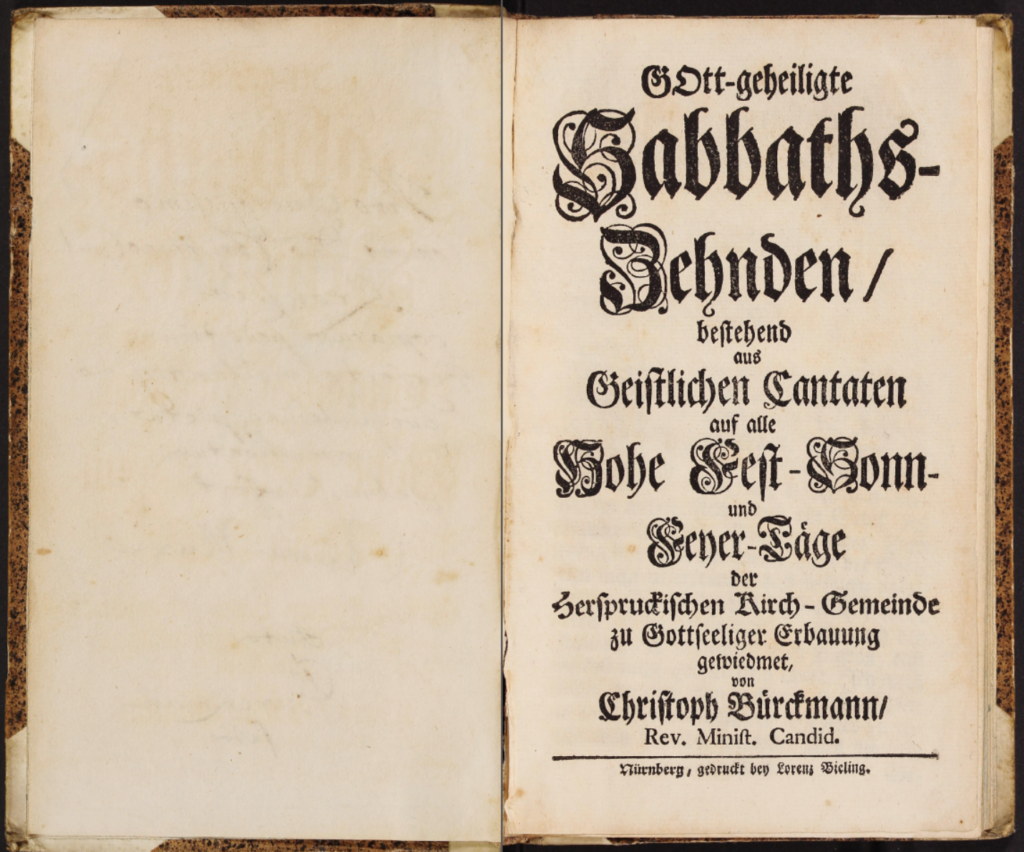 Title page of the Sabbaths-Zehnden and the beginning of the St John Passion libretto